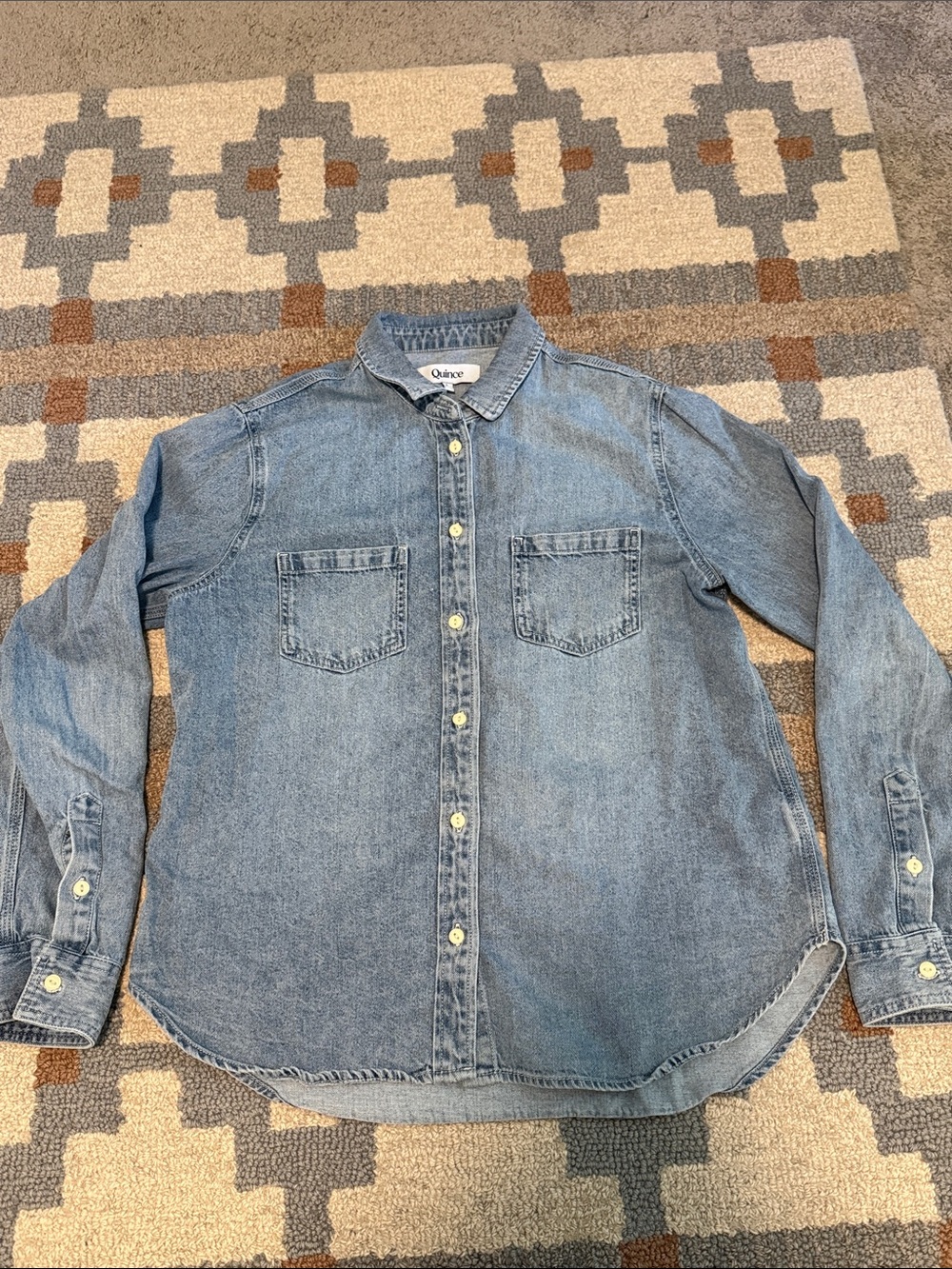 Quince Distressed Denim Shirt Size L Blue